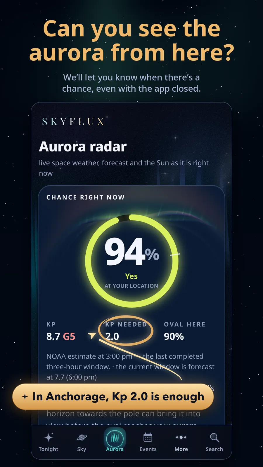 Can you see the aurora from here? — We’ll let you know when there’s a chance, even with the app closed.