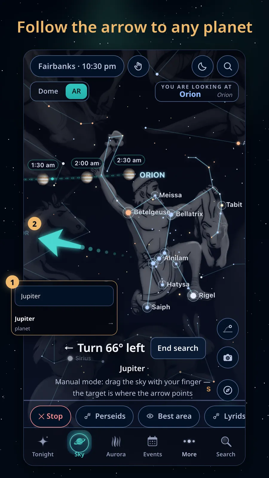 Follow the arrow to any planet